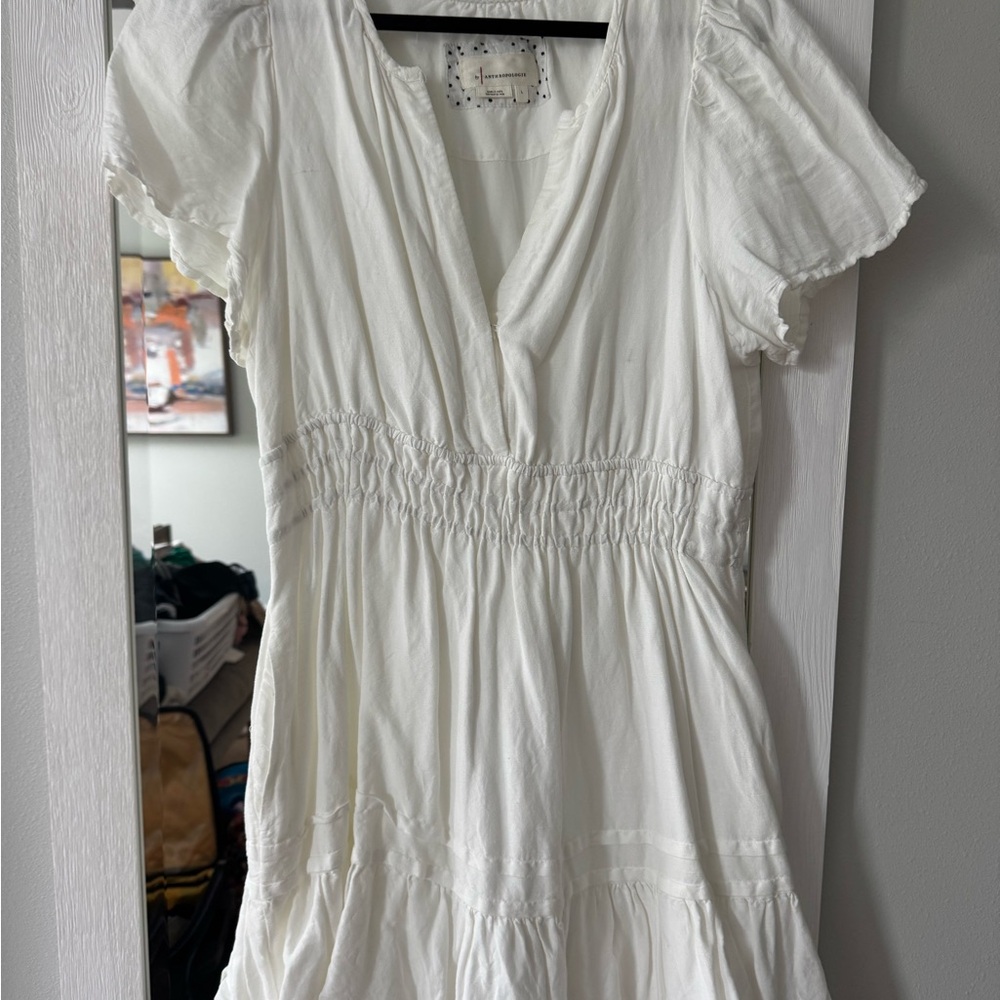 Anthropologie White Blouse with Polka Dot Detail